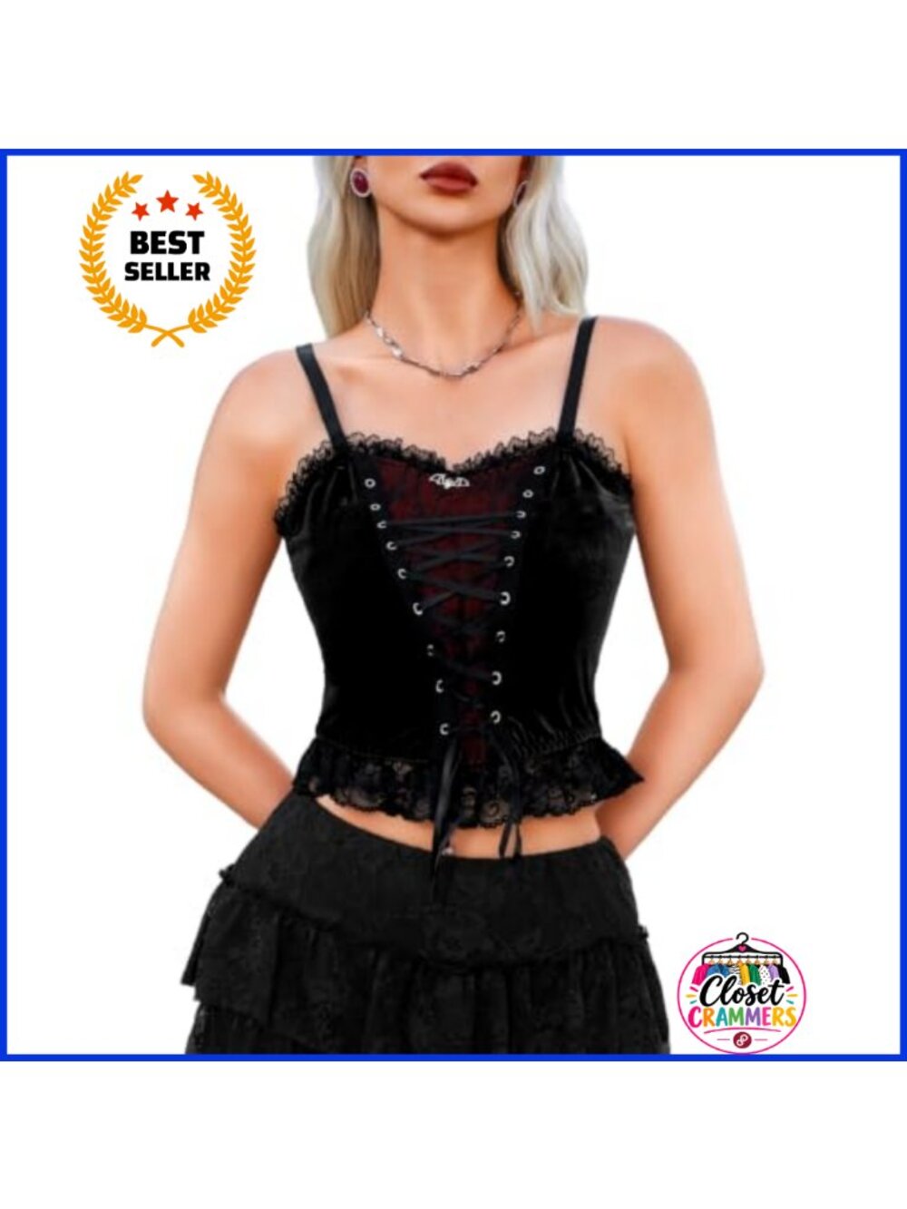 Goth Corset Crop Top Lace-Up Backless Ruffle Vampire Cosplay